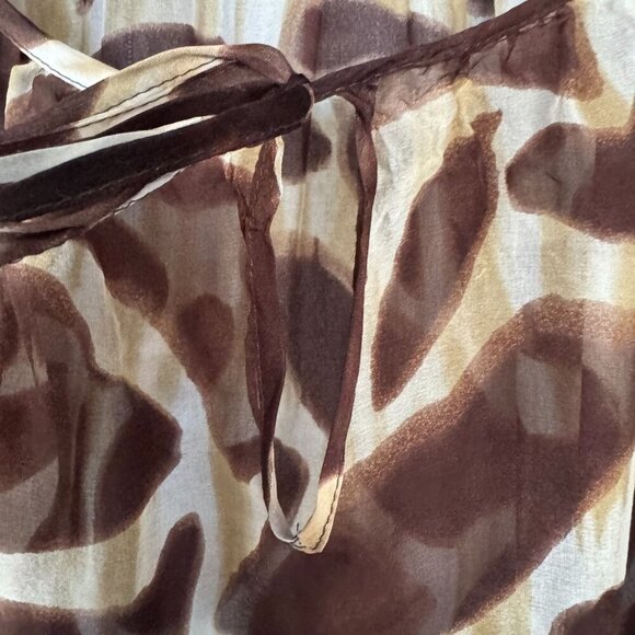 90s Vintage Karen Kane 100% Silk Brown Giraffe Print Ballon Sleeve Blouse Size M - Picture 5 of 12